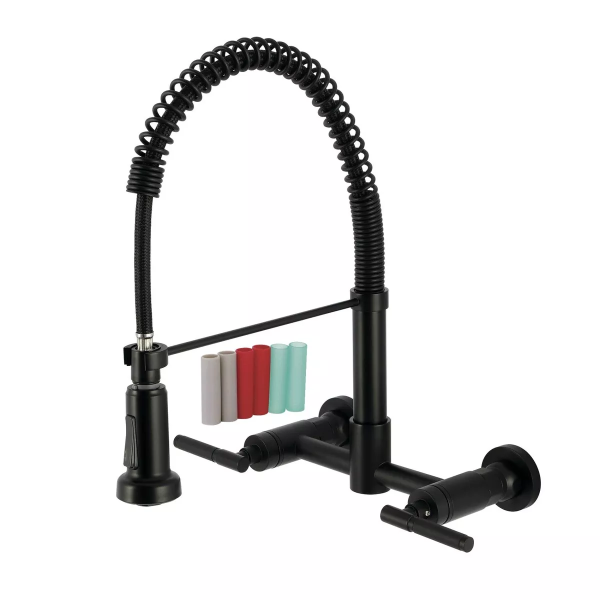 Kingston Sona GS8180CKL - Kaiser Double-Handle 2-Hole Wall-Mount Pre-Rinse Bridge Kitchen Faucet, Matte Black