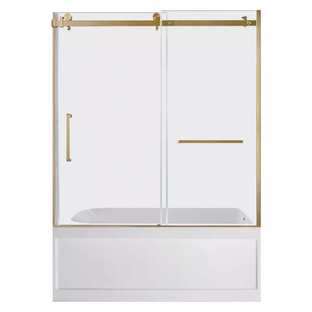 Kingston Tulare KVTAP6032R21A7 60-Inch Acrylic Rectangular 3-Wall Anti-Skid Alcove Tub Combo with Tub Door (Right Hand Drain), White/Brushed Brass